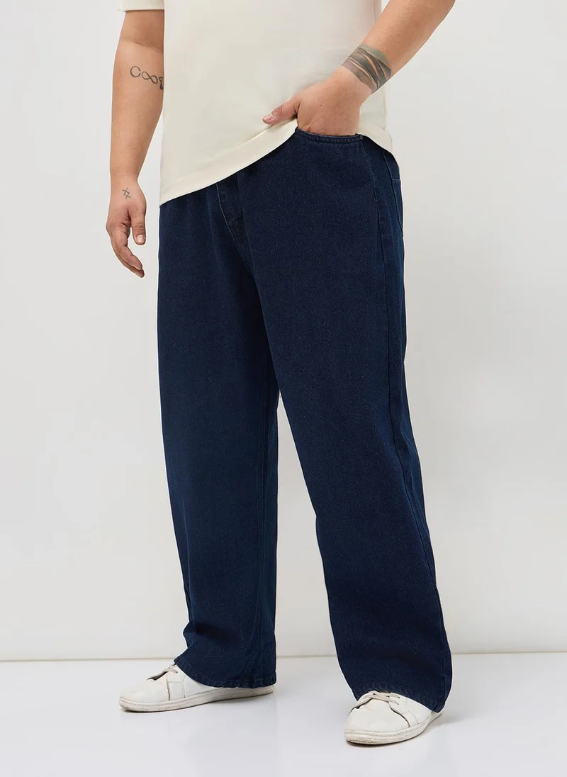 أوربانو فاشن Urbano Plus Men's Dark Blue Loose Baggy Fit Washed Denim Jeans Non-Stretchable